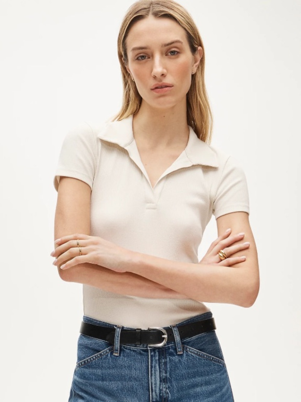J crew pale ibis Perfect rib johnny-collar top